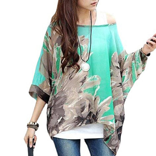 4XL Plus Size Blouses Beach Cover-ups European Style Casual Chiffon Tops Shirts - DJVWellnessandPets