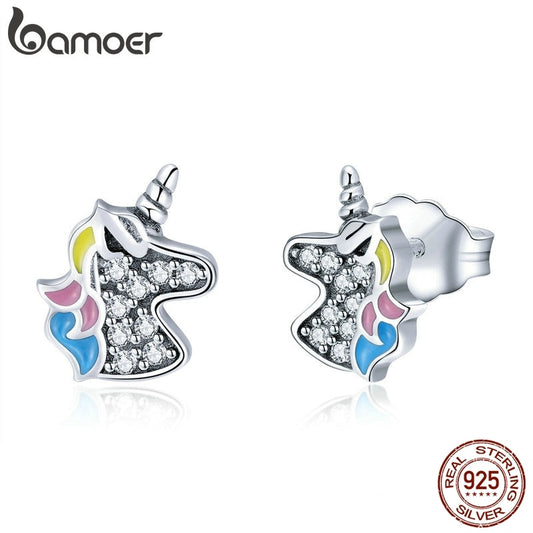 bamoer 925 Sterling Silver Dazzling Licorne Memory Stud Earrings Silver for Women & Girls Sterling-Silver-Jewelry SCE426