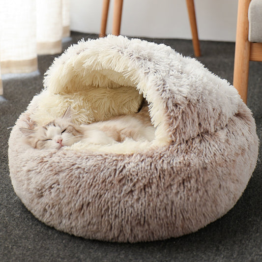 Pet Dog Cat Bed Round Plush Cat Self Warming Bed House Soft Long Plush Bed For Small Dog Cat Nest Pet Sleeping Cave Cushion