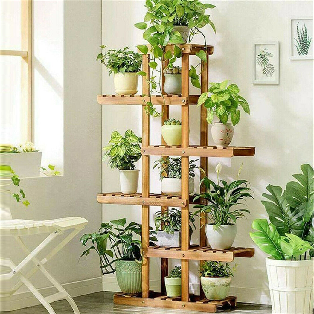 6 Tier Wooden Plant Stand Carbonized Wood Plant Stand Holder Flower Display Stand Flower Pot Rack Bonsai Display Bench Patio She - DJVWellnessandPets