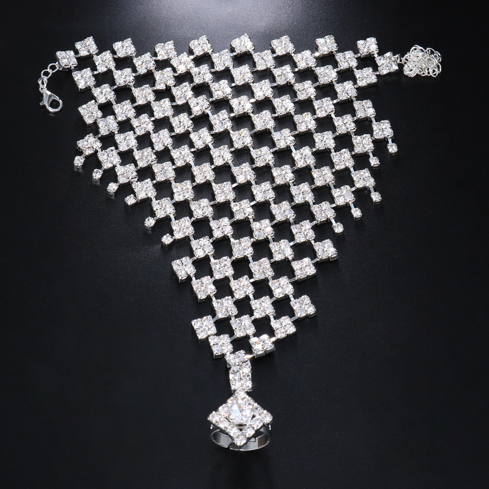 Stonefans Crystal Finger Bracelets Hand  Wrist Jewelry Rhinestone Bangle Chain Ring Prom Accessories