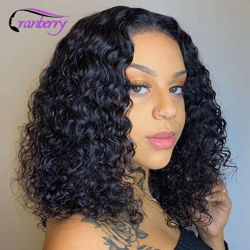 Cranberry Short Curly Bob Wig Wet And Wavy Water Wave Bob Wig Malaysian Lace Front Human Hair Wigs For Women 13x4 Frontal Wig - DJVWellnessandPets