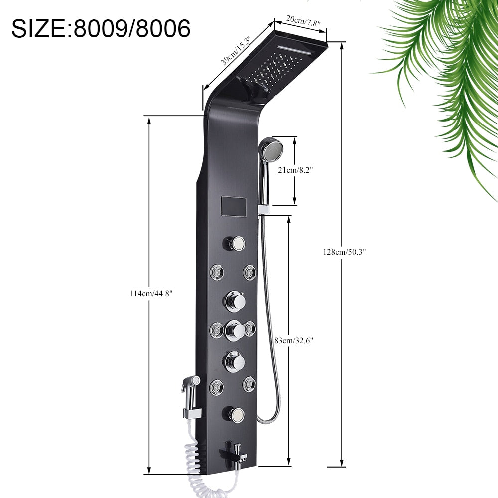 Black LED Light Shower Faucet Bathroom SPA Massage Jet Shower Column System Waterfall Rain Shower Panel Bidet Sprayer Tap - DJVWellnessandPets