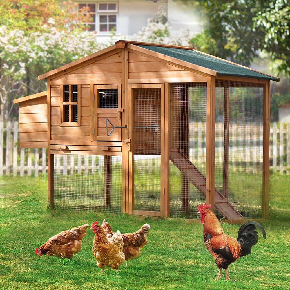 Two Colors 73.6 ”Large Wooden Chicken Coop Small Animal House Rabbit Hutch with Tray and Ramp