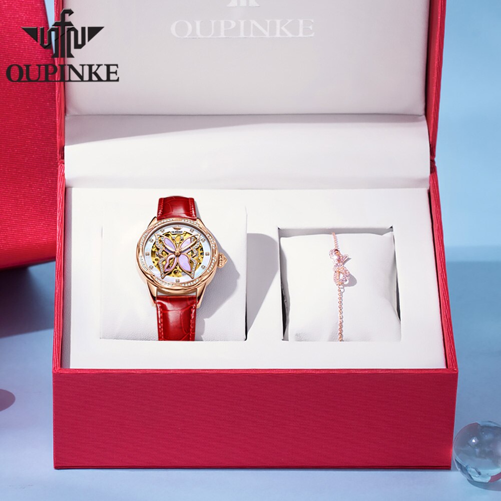 OUPINKE Automatic Luxury Sapphire Crystal Mirror Elegant Ceramics Band Ladies Wristwatch