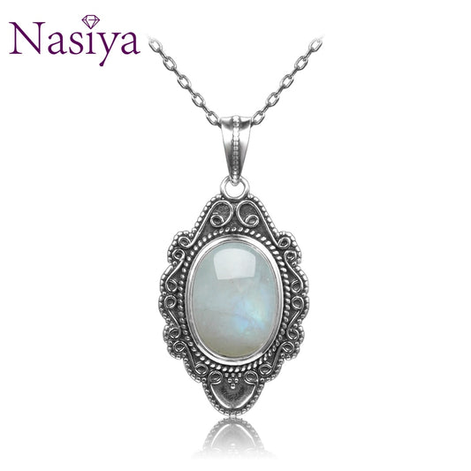 NASIYA Classic Natural Moonstone Necklace Pendants 925 Sterling Silver Jewelry For Women Party Valentine Day Gifts With Chain