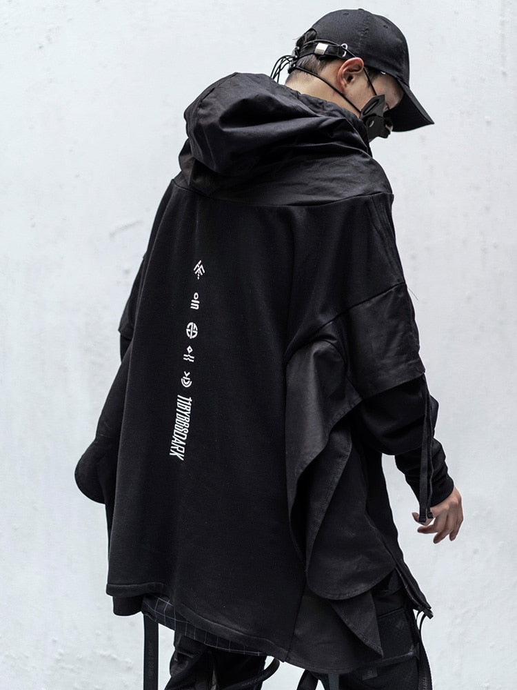 Black Japanese Streetwear Trench Coats Techwear Hoodie - DJVWellnessandPets