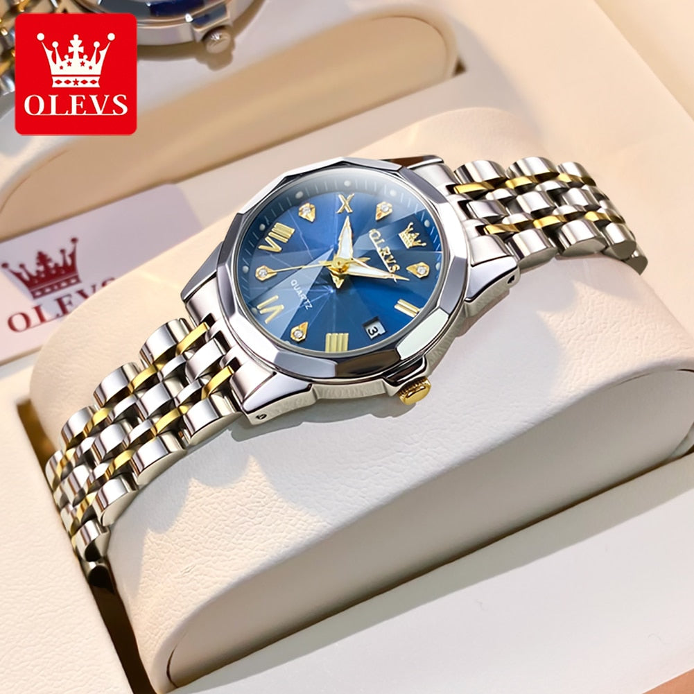 OLEVS Quartz Stainless Steel Dual Calendar Luxury Top Brand Waterproof Ladies Watches