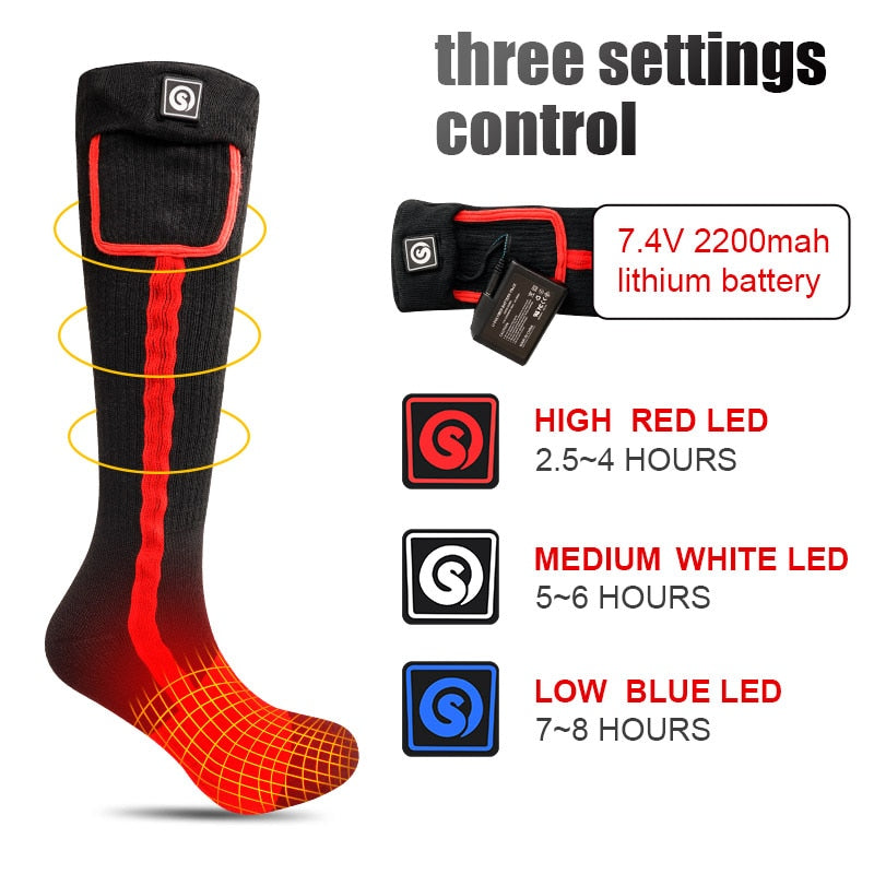 SNOW DEER Winter Heated Sock Rechargeable Battery Stocking Women Electric Heating Ski Socks Sports Man Thermal with Warmer Foot