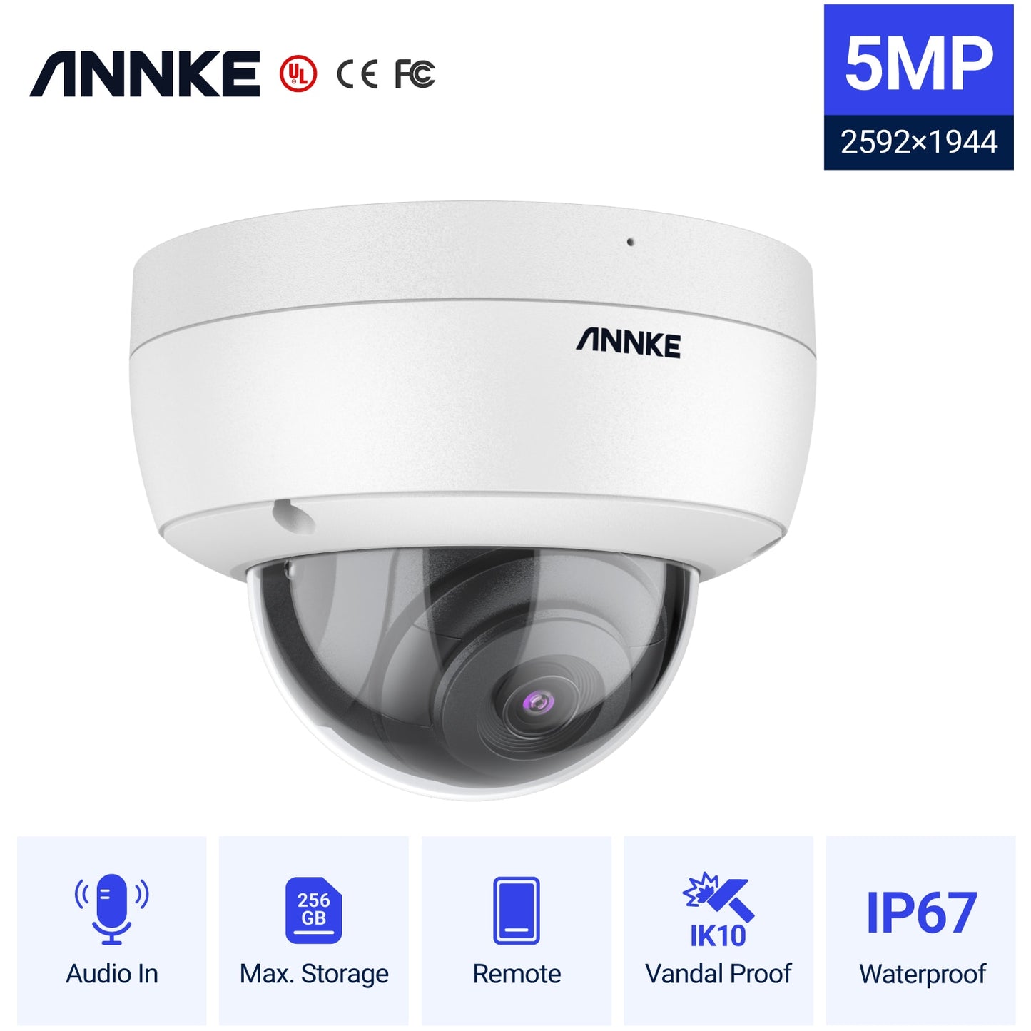 ANNKE 1PCS C500 Dome 5MP Ip Camera Outdoor IK10 Vandal-Proof POE Security Camera With Audio Recording POE Surveillance Camera - DJVWellnessandPets