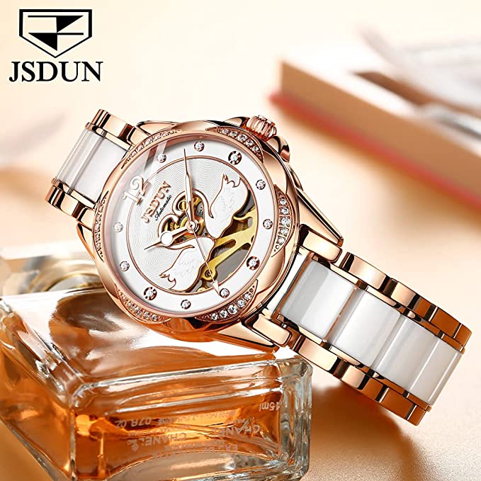 Luxury Mechanical Love Swan Design Elegant Ceramics Strap Waterproof  Watch - DJVWellnessandPets