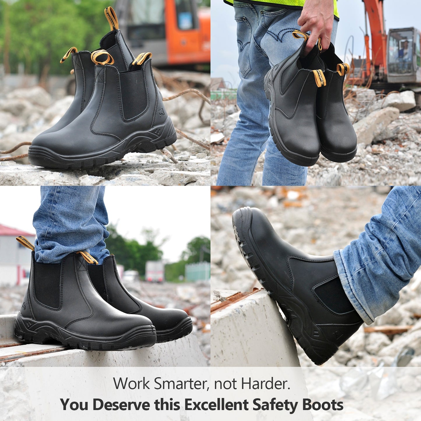 SAFETOE S3 Light Weight Work Boots With Steel Toe Cap, Waterproof Leather U.S. Edition