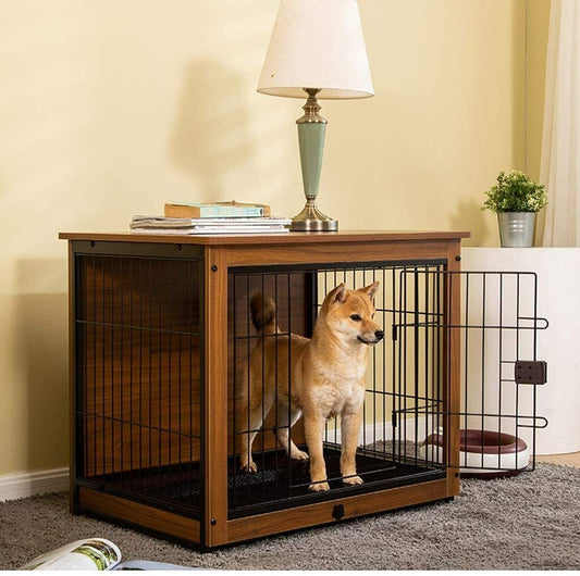 BingoPaw 3 Sizes Dog Crate Wooden Kennel End Table Furniture Double Doors with Removable Tray for Small and Medium Dogs - DJVWellnessandPets