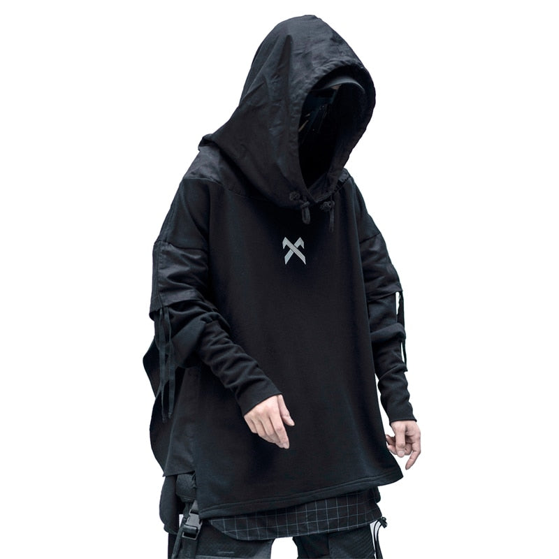 Black Japanese Streetwear Trench Coats Techwear Hoodie - DJVWellnessandPets