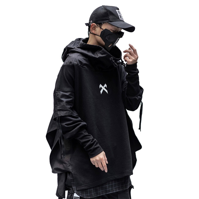 Black Japanese Streetwear Trench Coats Techwear Hoodie - DJVWellnessandPets