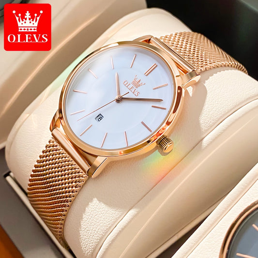 OLEVS Waterproof Stainless Steel Mesh Band Ultrathin Wristwatch Fashion Quartz