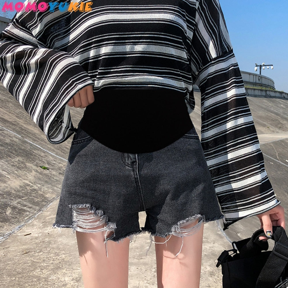 maternity Clothes for pregnant women rippe denim shorts summer pregnancy pants woman  women's clothing 2022 jeans grossesse