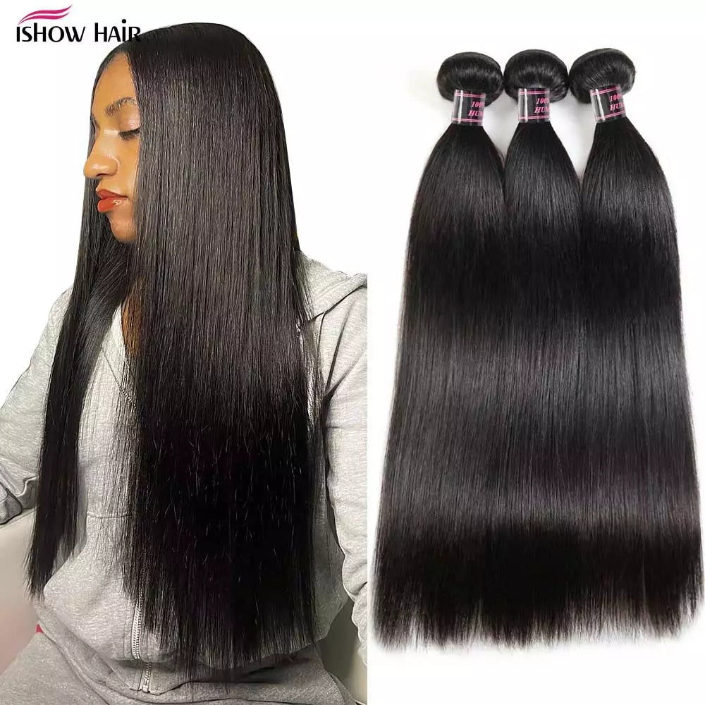 Ishow Straight Human Hair Bundles 28 30inch 1/3/4 Pcs Deals Sale For Women Brazilian Straight Hair Bundles Sew In Hair Bundles - DJVWellnessandPets