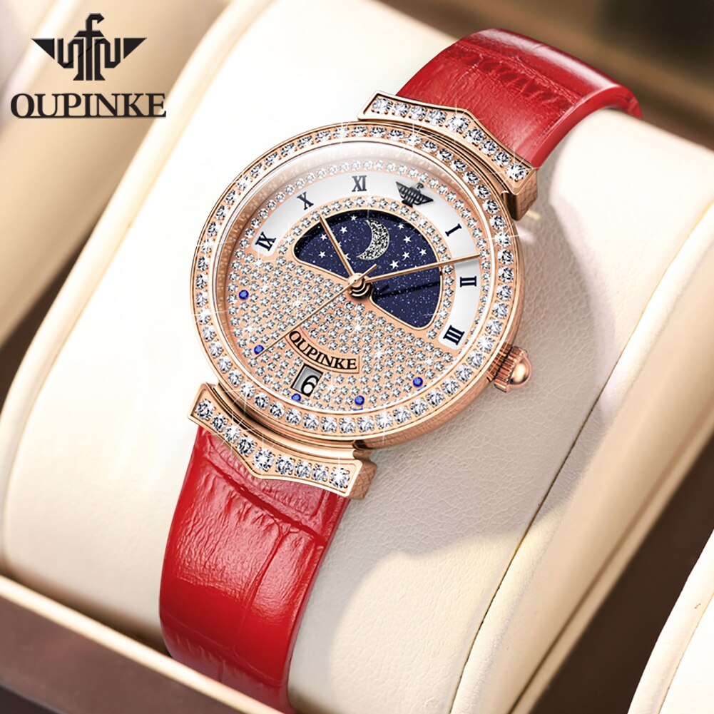 OUINKE Swiss Quartz High-Grade Diamond Wrist Watch Sapphire Crystal Moonswatch