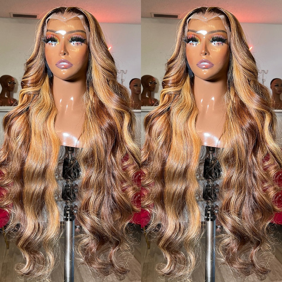 Highlight Wig Human Hair 13x4 Lace Frontal Wig Colored Human Hair Wigs For Women 30 Inch Honey Blonde Body Wave Lace Front Wig - DJVWellnessandPets