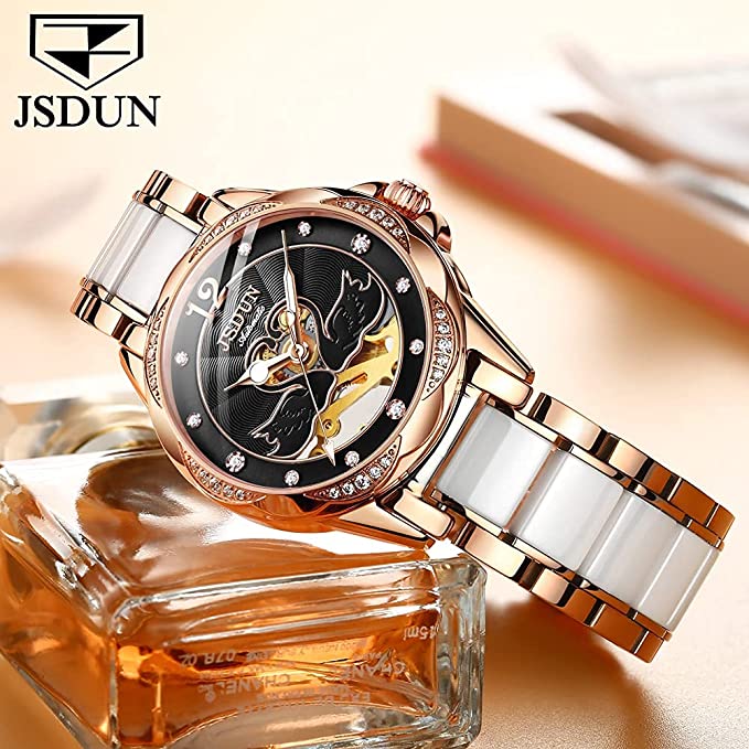 Luxury Mechanical Love Swan Design Elegant Ceramics Strap Waterproof  Watch - DJVWellnessandPets