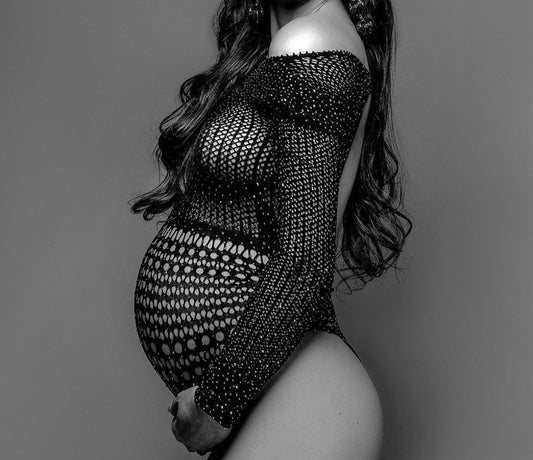 Bodysuit Rhinestones Maternity Photo Shoot Women One Size Sexy Clothes Black Gown For Pregnant Studio Accessories Body Outfit