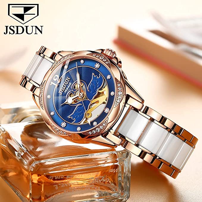 Luxury Mechanical Love Swan Design Elegant Ceramics Strap Waterproof  Watch - DJVWellnessandPets