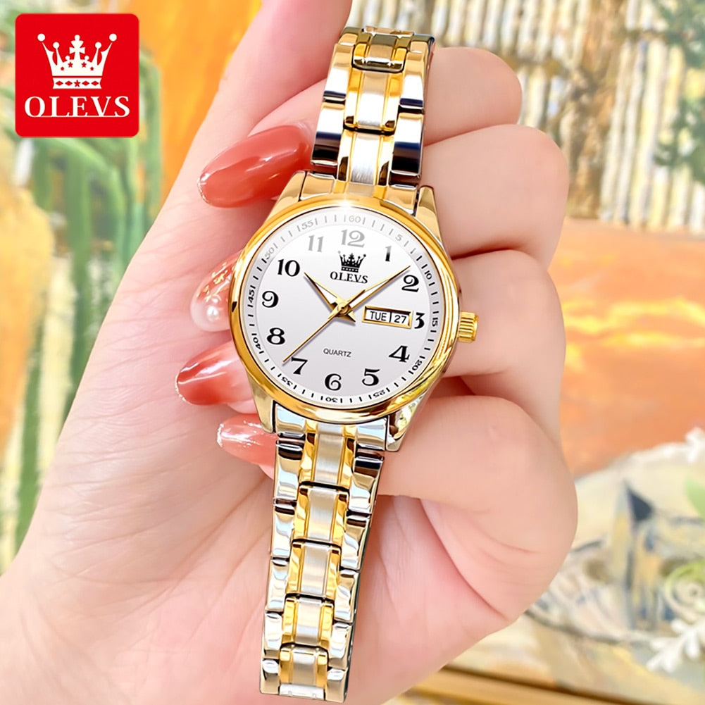 OLEVS Quartz Gold Silver Luxury Waterproof Stainless Steel Date Digital Watch Jewelry