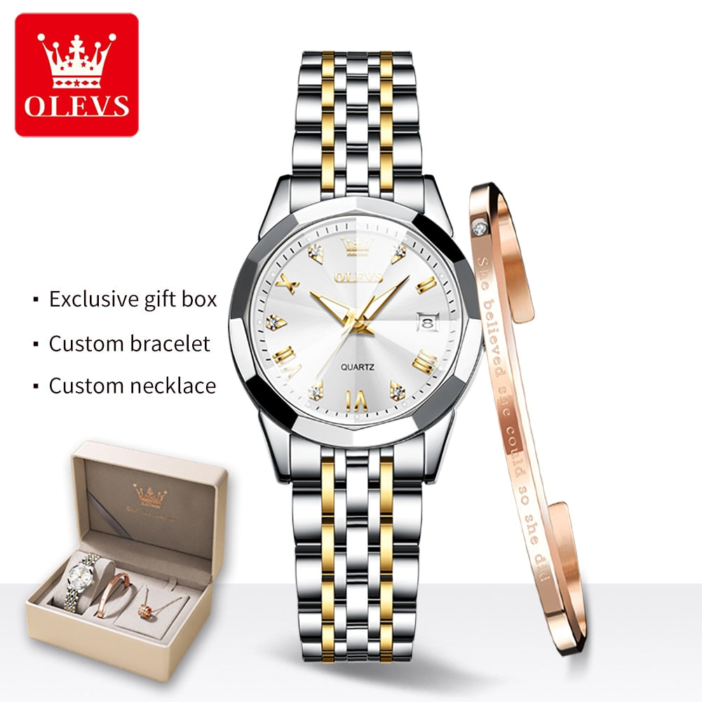 OLEVS Quartz Stainless Steel Dual Calendar Luxury Top Brand Waterproof Ladies Watches