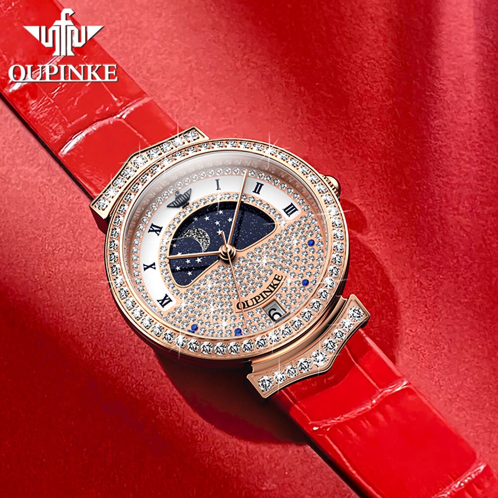 OUINKE Swiss Quartz High-Grade Diamond Wrist Watch Sapphire Crystal Moonswatch