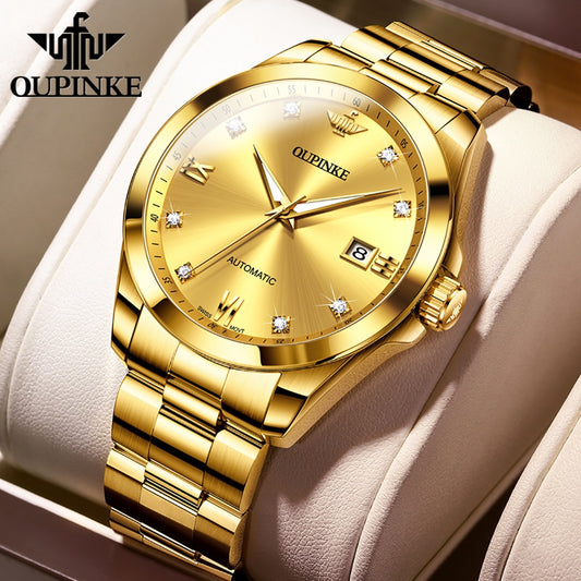 OUPINKE Watch for Men Luxury Top Brand Real Diamond Tungsten Steel Sapphire Mirror Waterproof Automatic Mechanical Wrist Watches