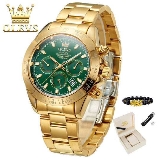 OLEVS Luxury Mechanical Men's Watch Gold Green Watch Stainless Steel Waterproof Business Automatic Men's Watch reloj de hombre