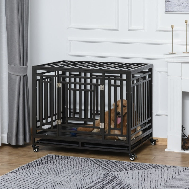 41" Heavy Duty Steel Dog Crate Kennel Pet Cage with Wheels for Portability & 1 Doors for Convenient Access Anti-Pinching Floor,