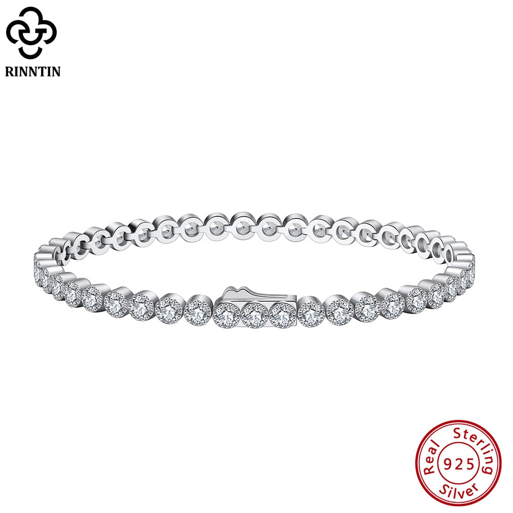 Rinntin 925 Sterling Silver Tennis Bracelet for Women 3.0mm Bezel Setting Cubic Zirconia Handmade Bracelet Jewelry SB133