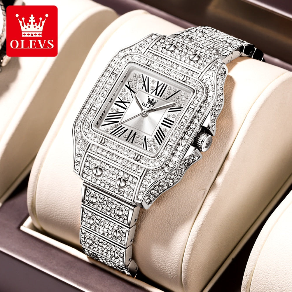 OLEVS Quartz All Diamond Luxury Waterproof Stainless Steel Rose Gold Elegant Watch