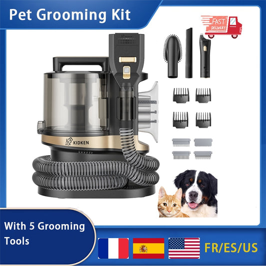 Pet Grooming Kit Vacuum Suction 99% Dog Clipper Hair Professional Grooming Clippers With 5 Grooming Tools For Cats And Animals