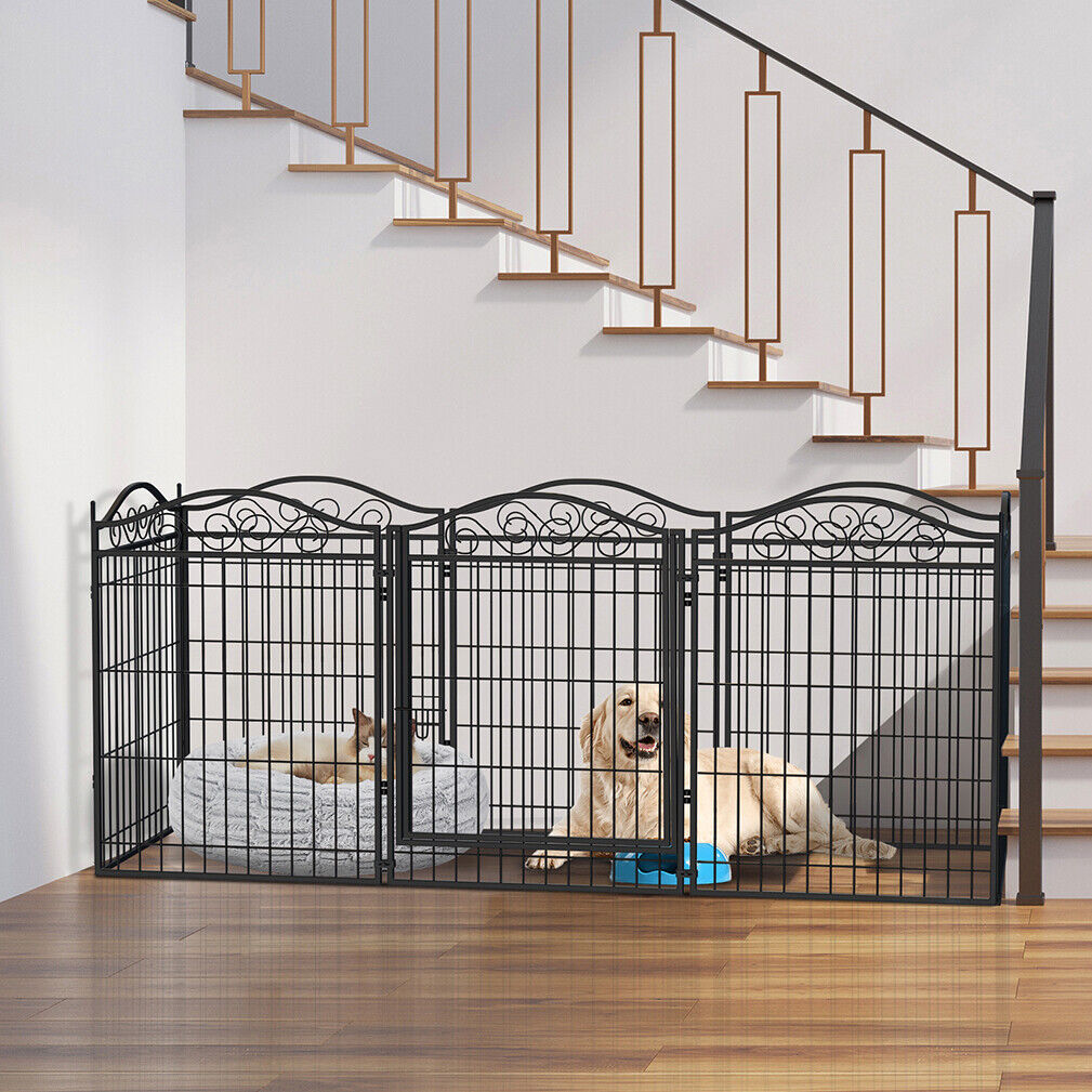 Dog Playpen 8 Panels Heavy Duty Metal Dog Fence Outdoor Extra Large Foldable Pet Crate Kennel with Door - DJVWellnessandPets