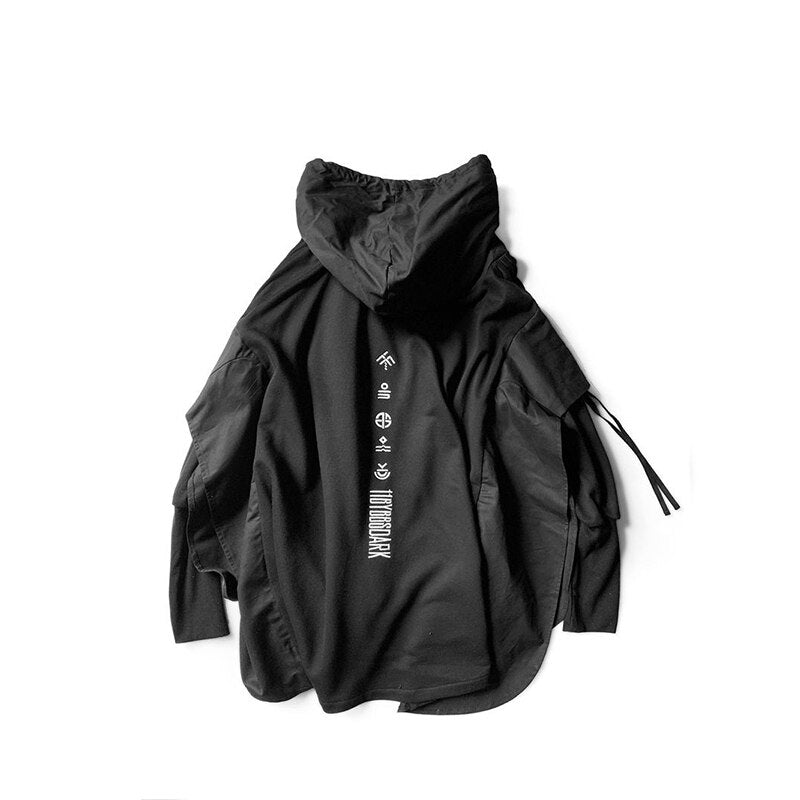 Black Japanese Streetwear Trench Coats Techwear Hoodie - DJVWellnessandPets