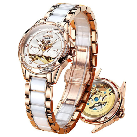 Luxury Mechanical Love Swan Design Elegant Ceramics Strap Waterproof  Watch - DJVWellnessandPets