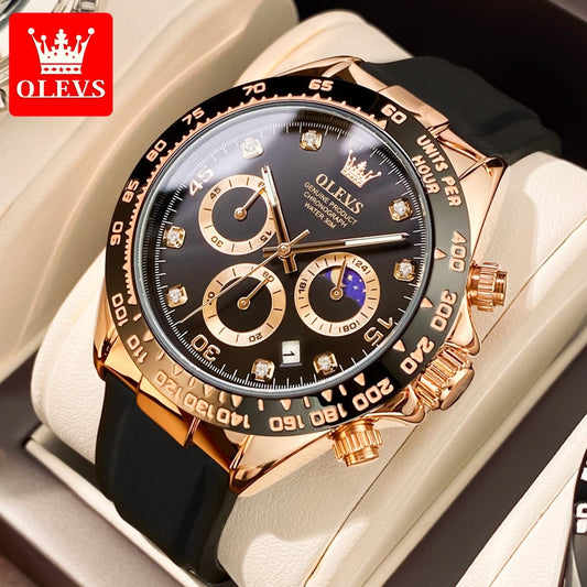 OLEVS New Luxury Quartz Silicone Sport Date Chronograph Waterproof Luminous Multifunction Watch