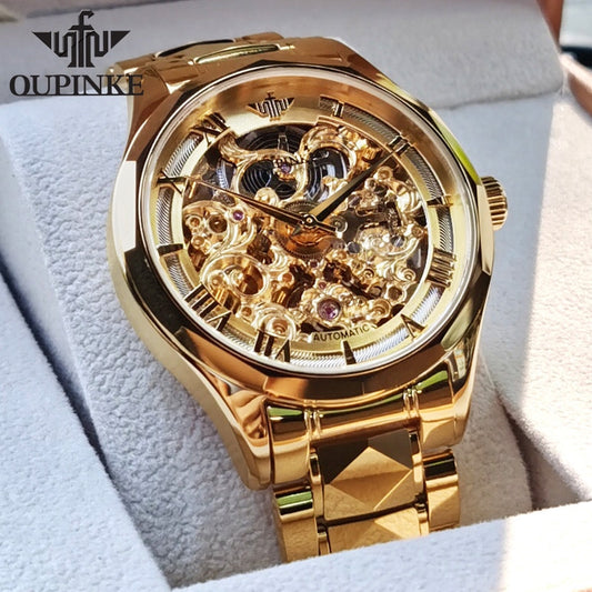 OUPINKE Luxury Men Mechanical Wristwatch Automatic Watch Men Skeleton Tungsten steel Sapphire Business Watch relogio masculino