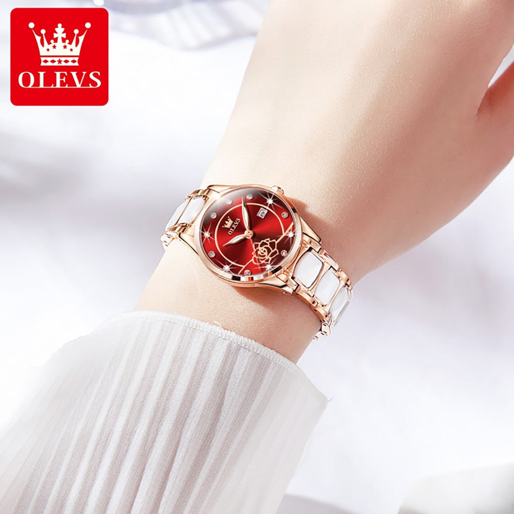 OLEVS Quartz Waterproof Stainless Steel Ceramic Luxury Ladies Watch