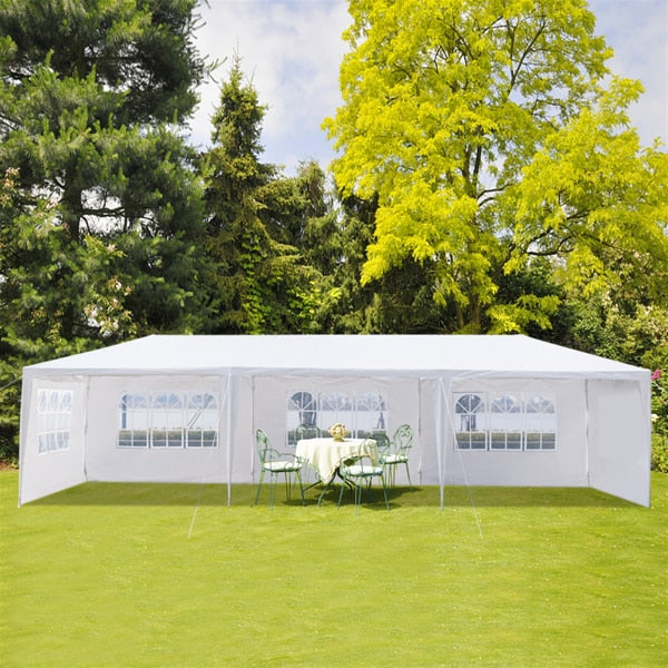 30&#39; x 10&#39; Gazebo Canopy Large Party Tent with 5 Removable Window Sidewalls for Weddings, Outdoor Picnics - White - DJVWellnessandPets