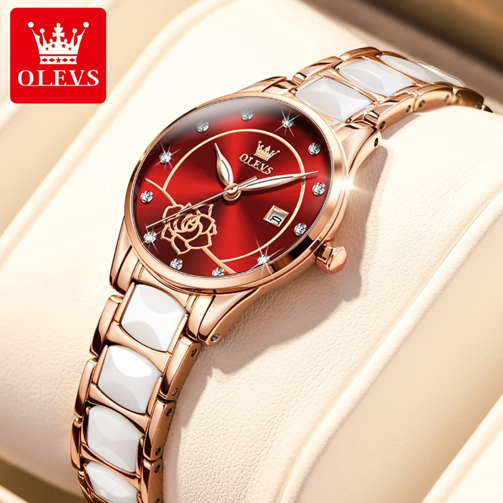 OLEVS Quartz Waterproof Stainless Steel Ceramic Luxury Ladies Watch