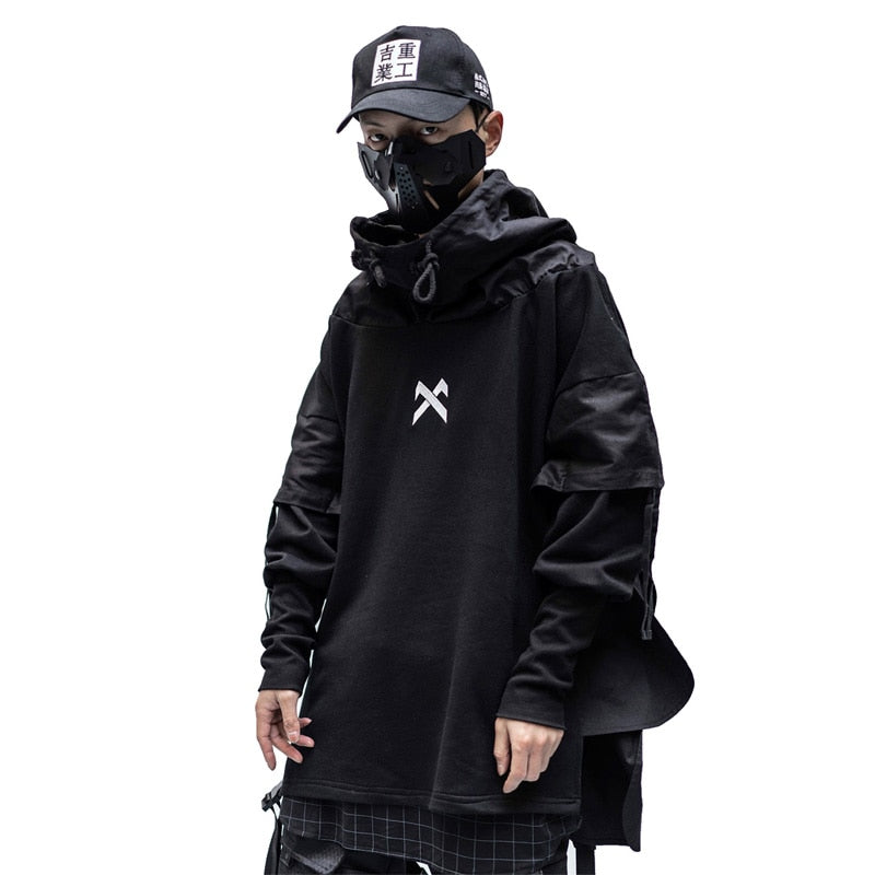 Black Japanese Streetwear Trench Coats Techwear Hoodie - DJVWellnessandPets