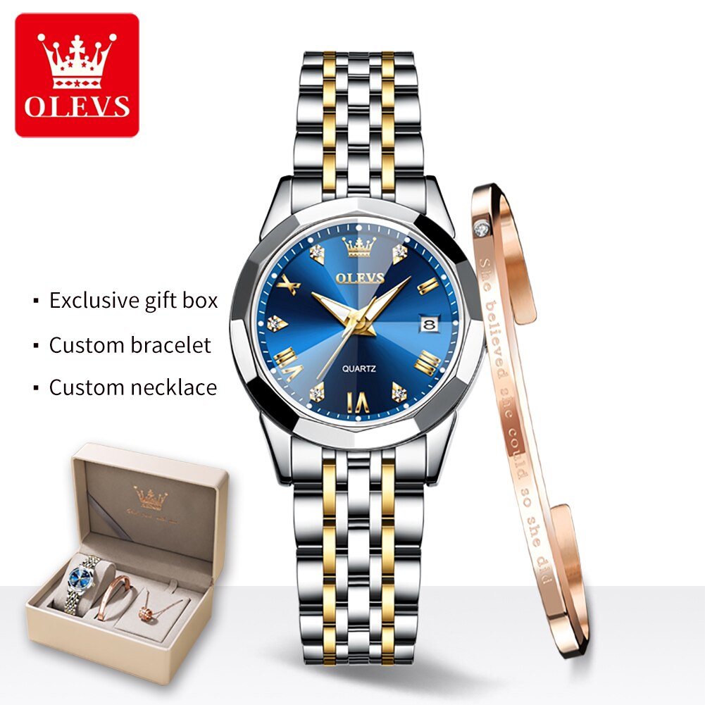 OLEVS Quartz Stainless Steel Dual Calendar Luxury Top Brand Waterproof Ladies Watches