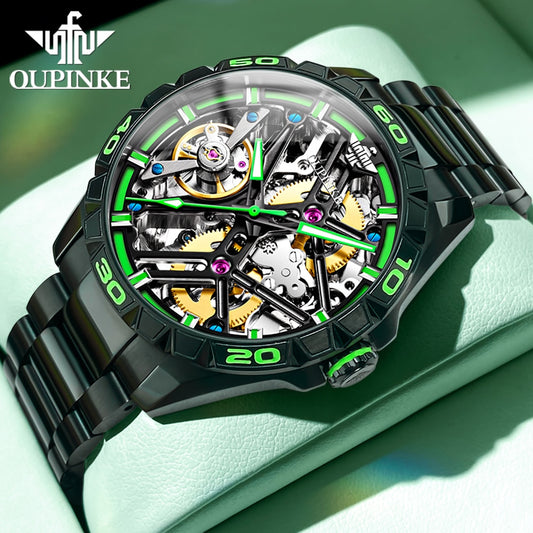 OUPINKE New Original Automatic Mechanical Watches for Men Tidal Endless Series Skeleton Sapphire Mirror Luxury  Wristwatch