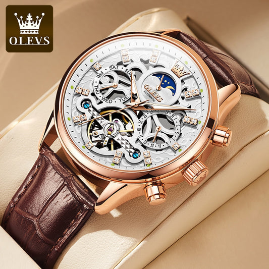 OLEVS Watches for Men Automatic Mechanical Watch Waterproof Hollow out Noctilucent Skeleton Automatic Wind up Wristwatch