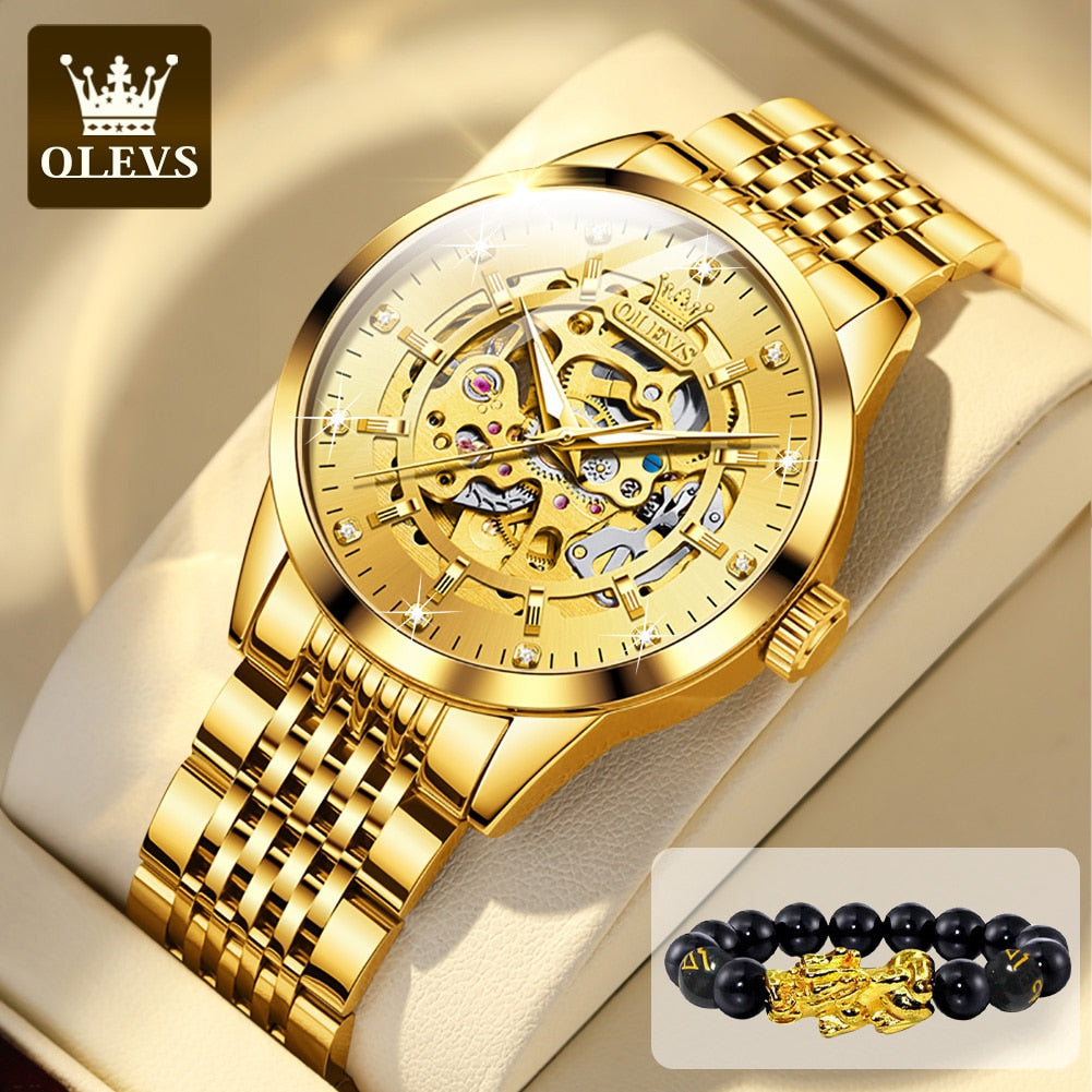 OLEVS Watches Automatic Mechanical Watch for Men Waterproof Stainless Steel Luminous Male Wrist Watch Gift