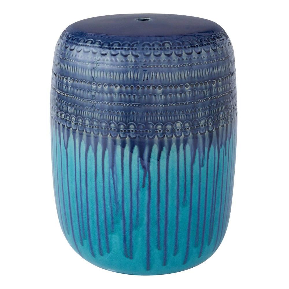 Blue Teal Glazed Ceramic Garden Stool, 17&quot; 13.50 X 13.50 X 17.00 Inches - DJVWellnessandPets